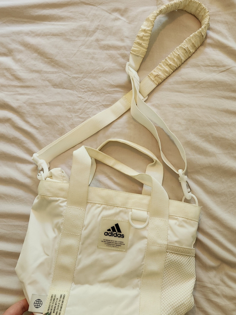 Adidas Women's Cream Nylon Tote Bag with Shoulder Strap
